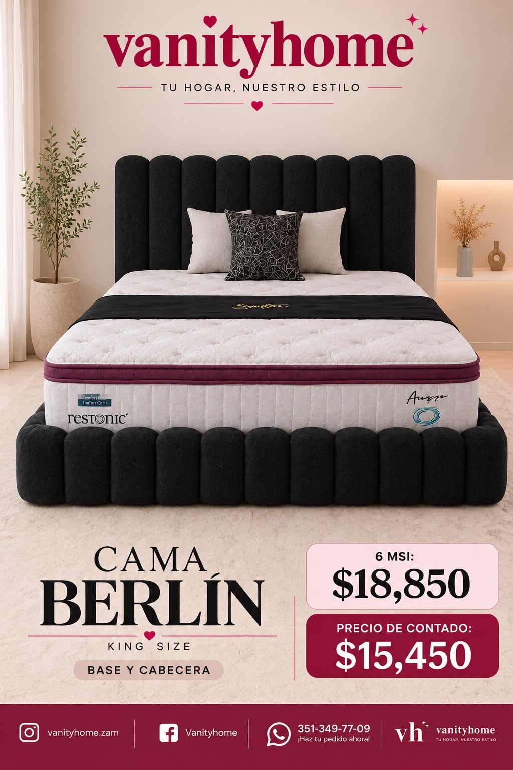 Cama Berlin Negro King Size