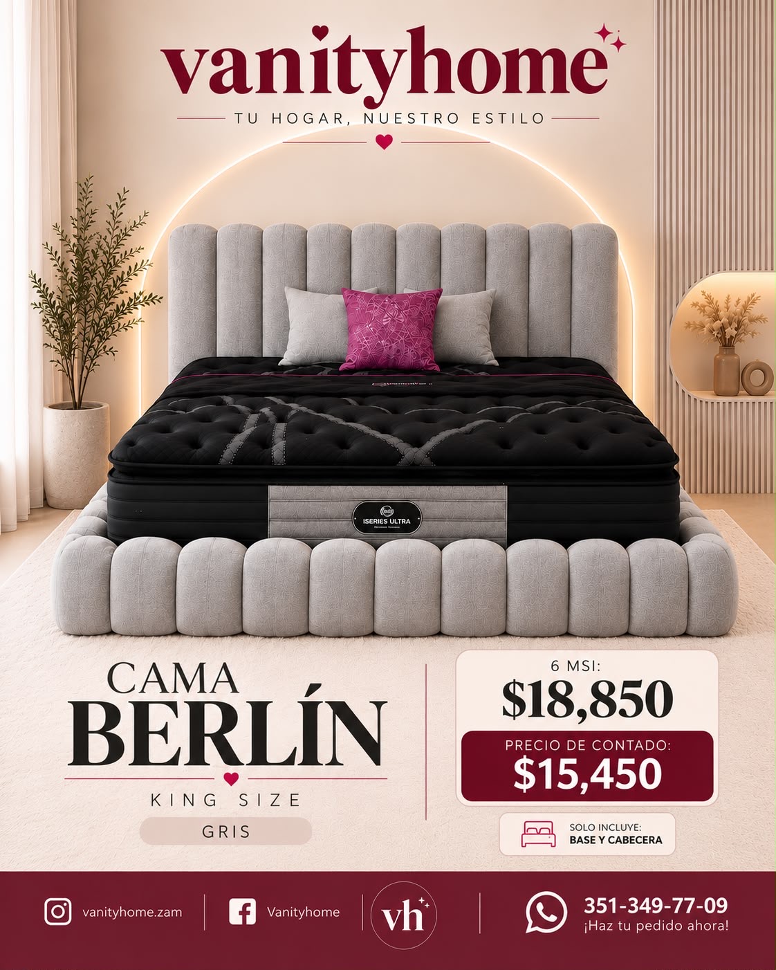 Cama Berlin King Size Gris