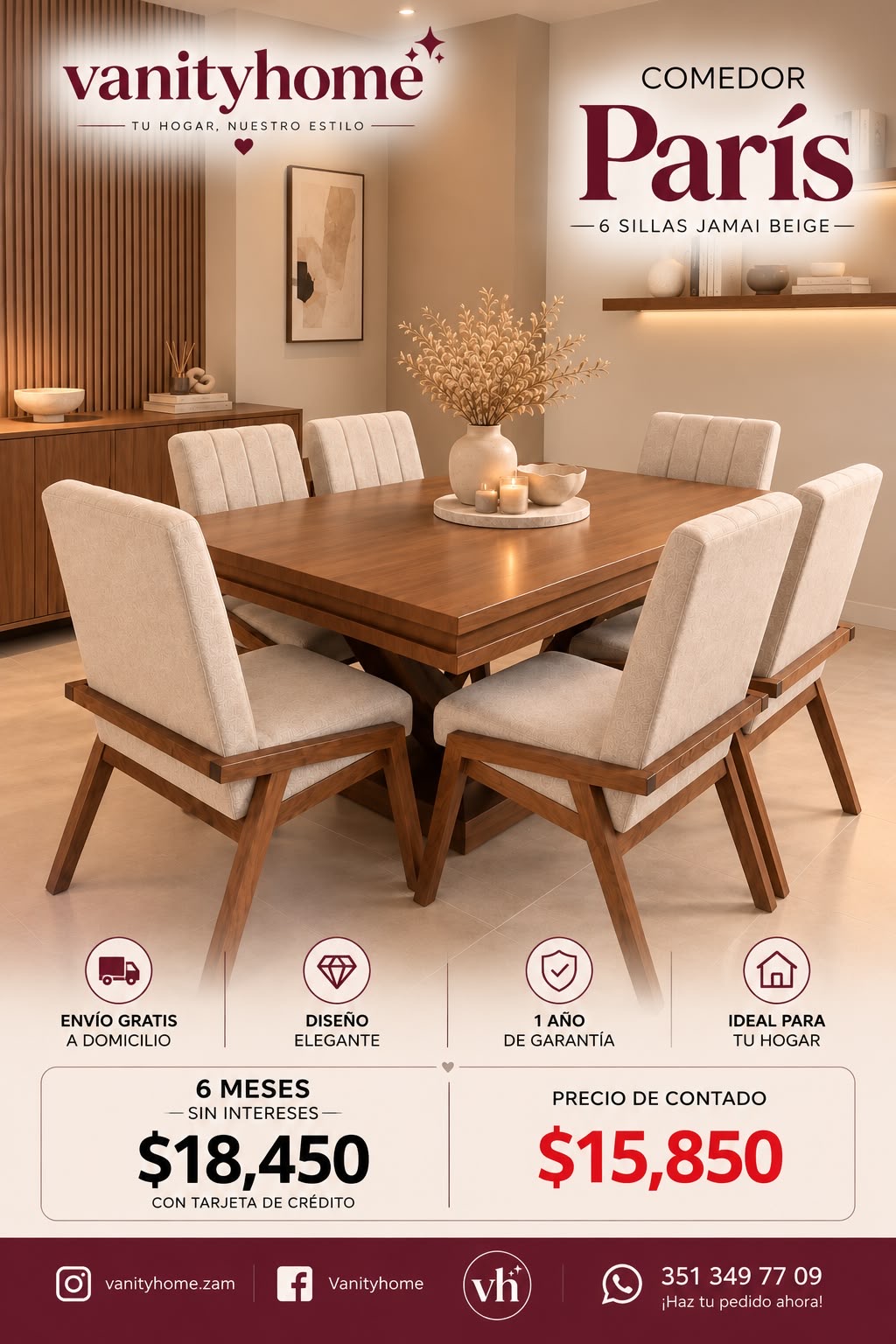 Comedor Paris Beige 6 Sillas