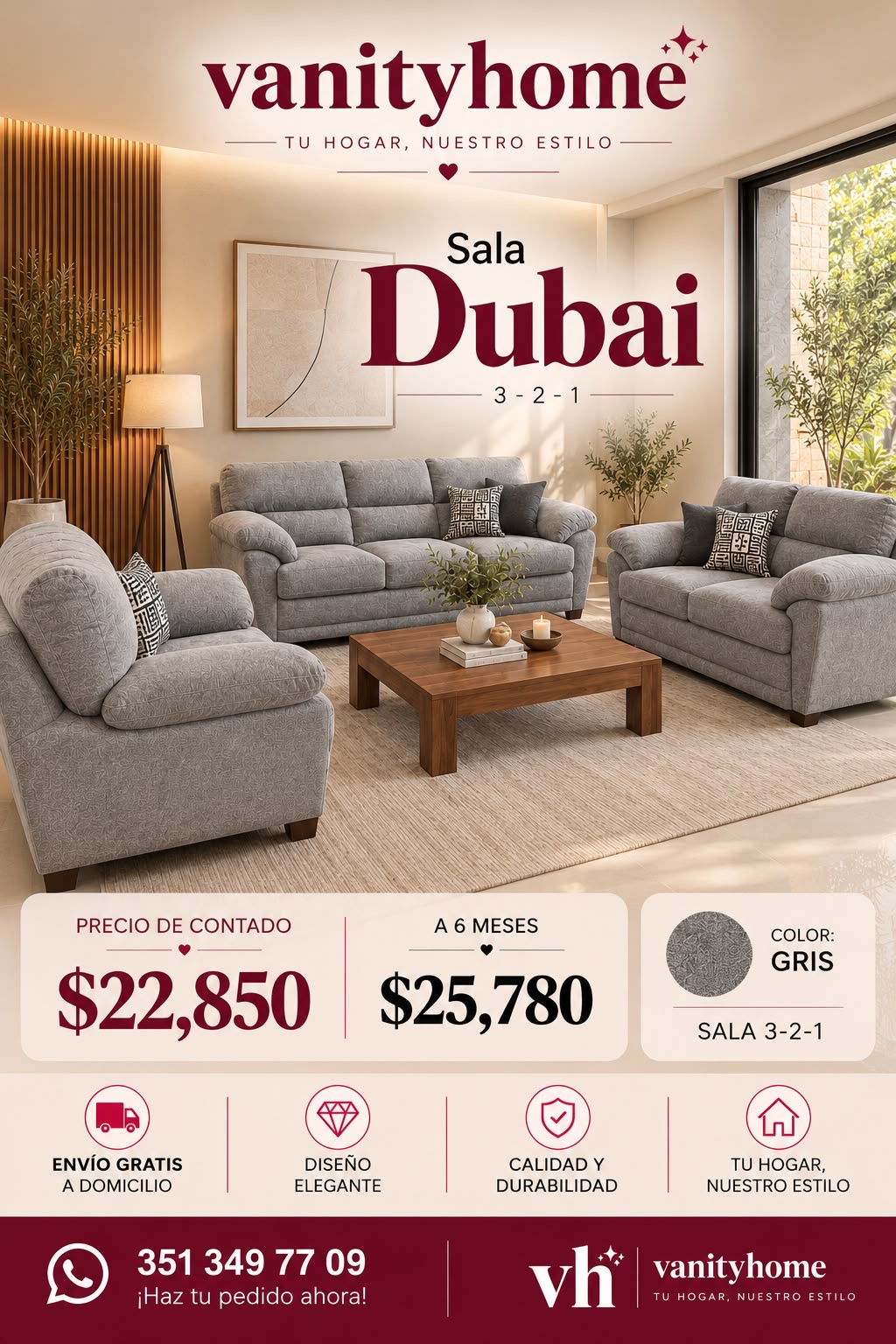 Sala Dubai Gris 3-2-1