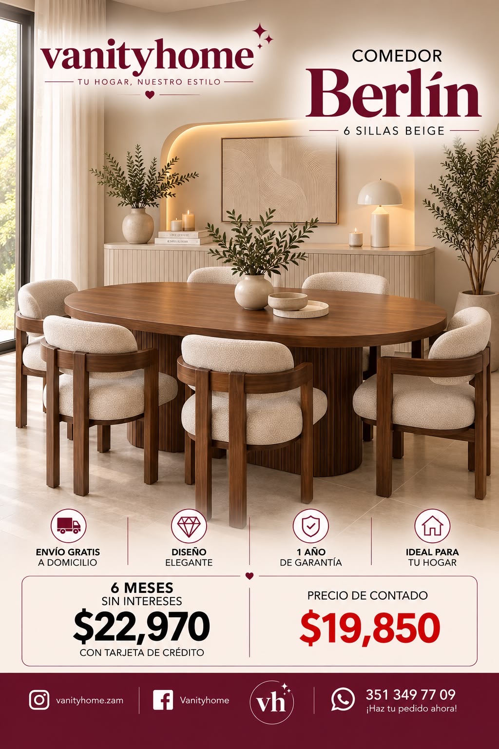Comedor Berlin Beige 6 Sillas