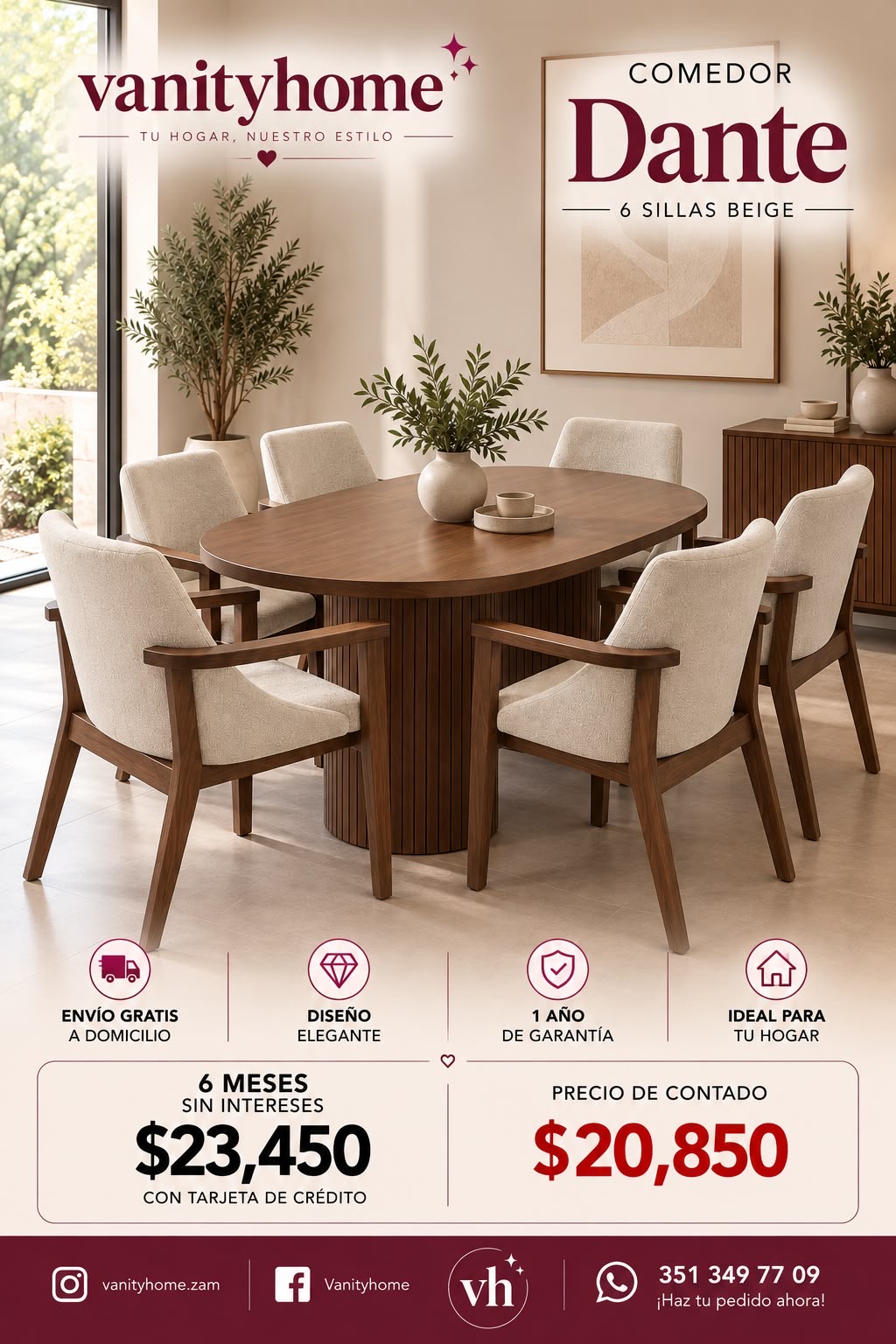 Comedor Dante Beige 6 Sillas