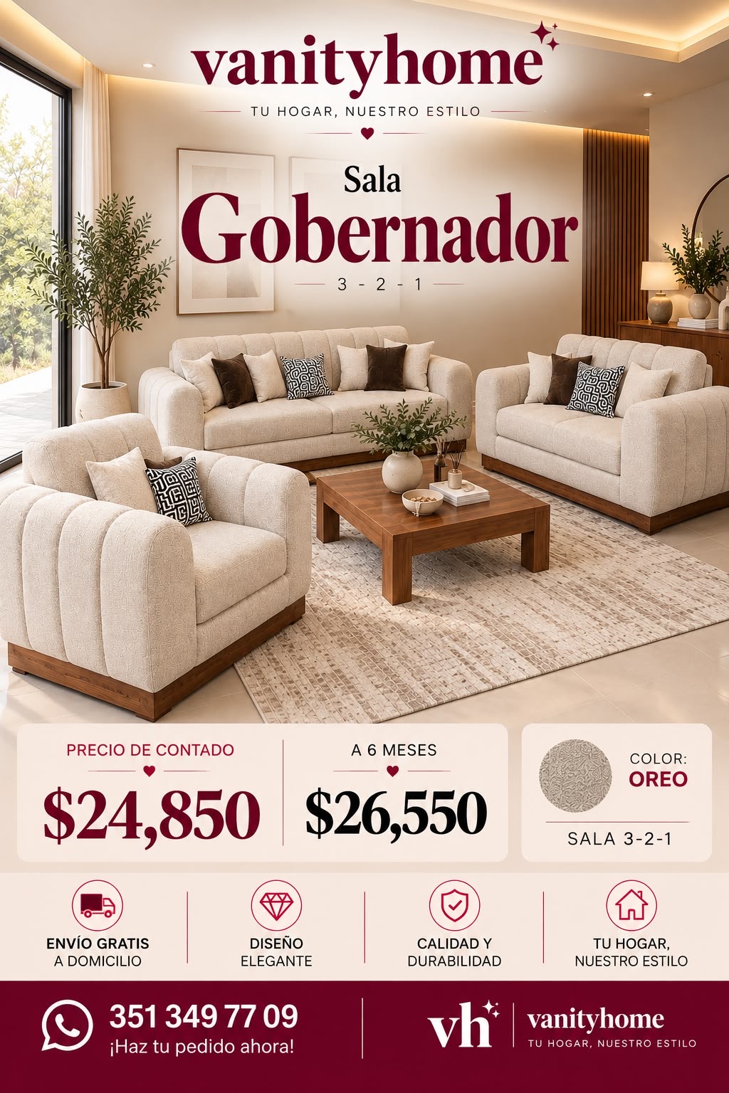 Sala Gobernador Beige 3-2-1