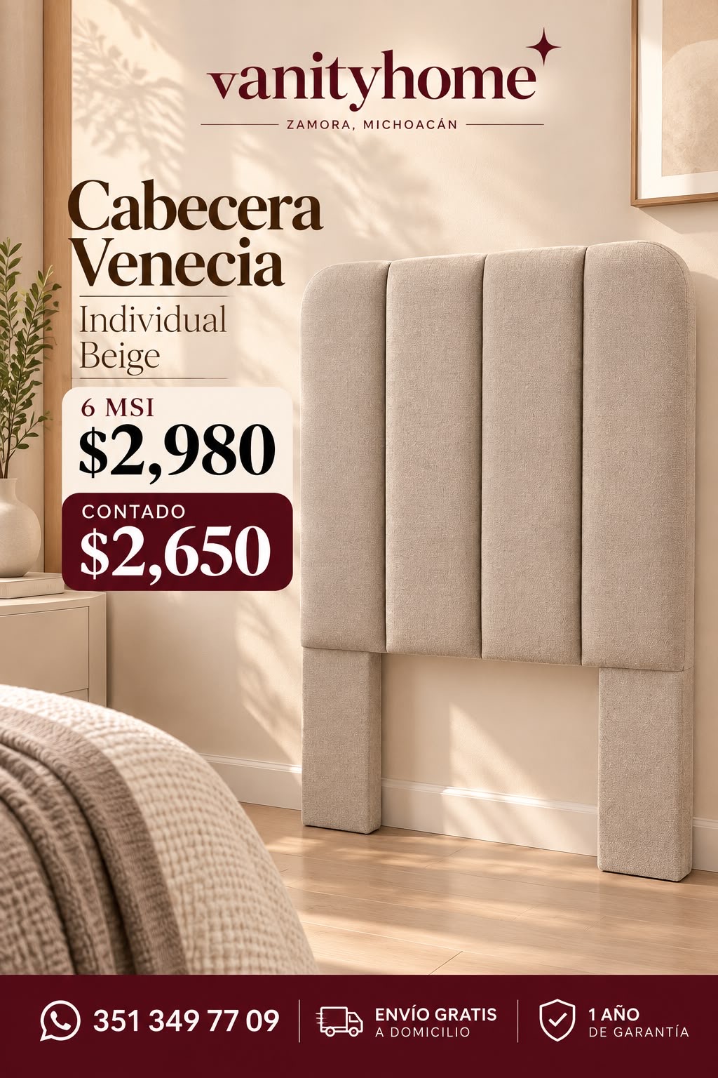 Cabecera Venecia Individual Beige