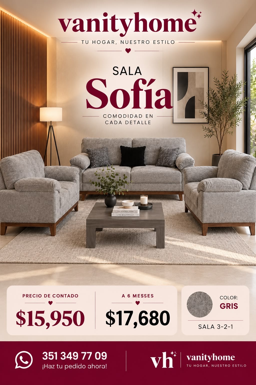 Sala Sofía Gris 3-2-1