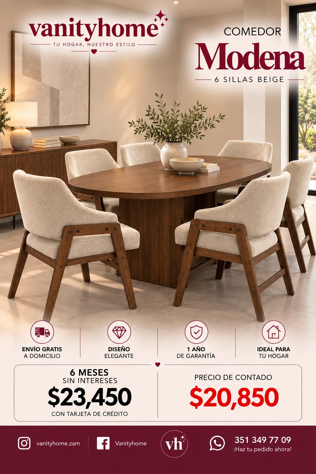 Comedor Modena Beige 6 Sillas