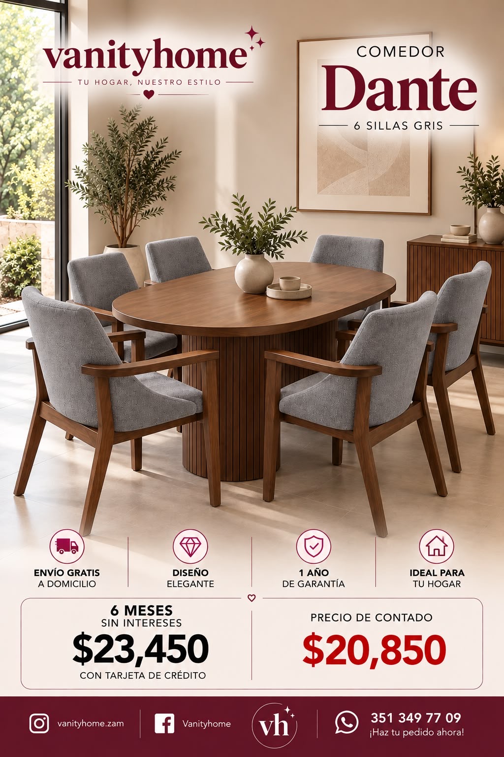 Comedor Dante Gris 6 Sillas
