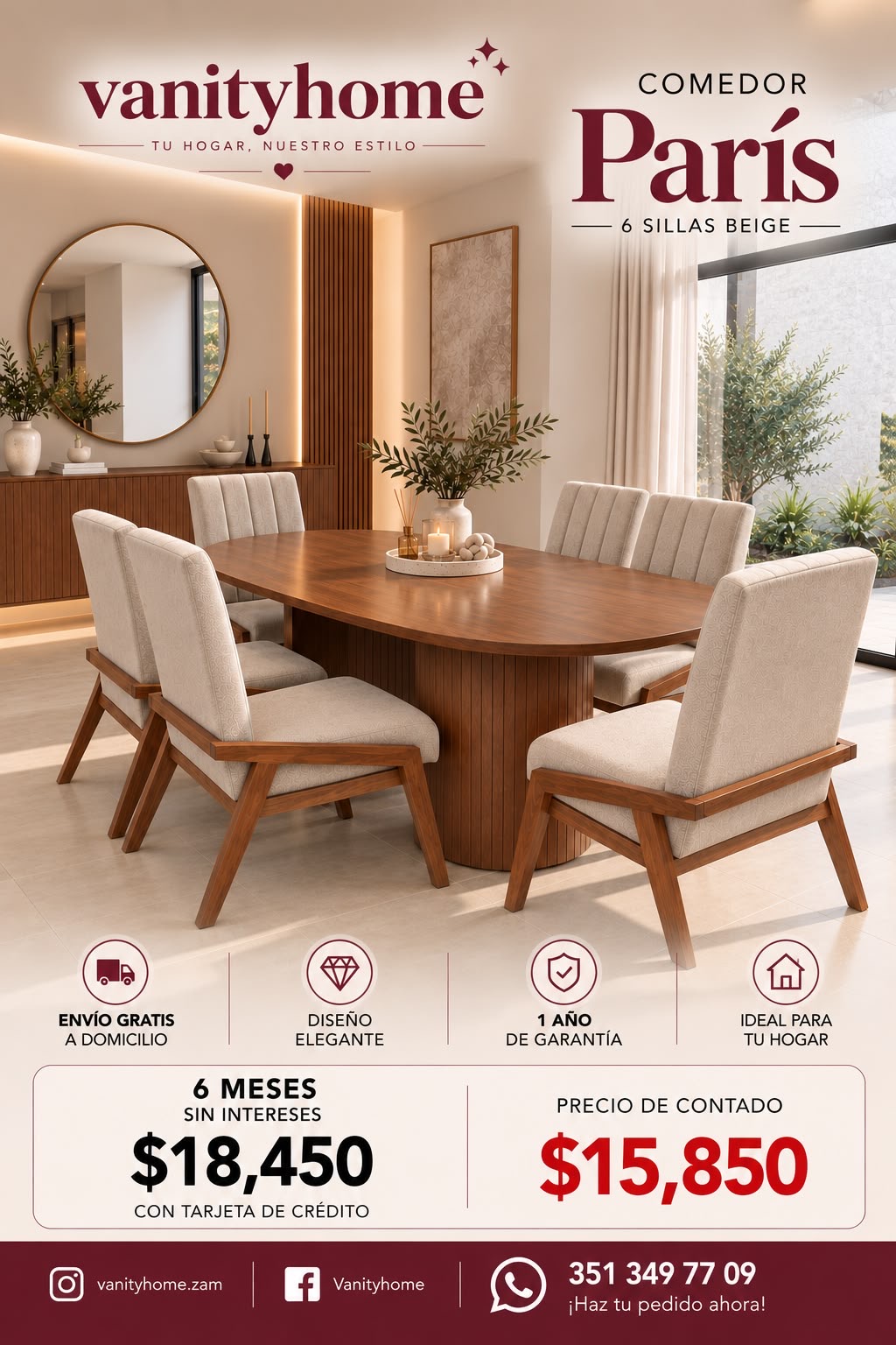 Comedor Paris Beige 6 Sillas