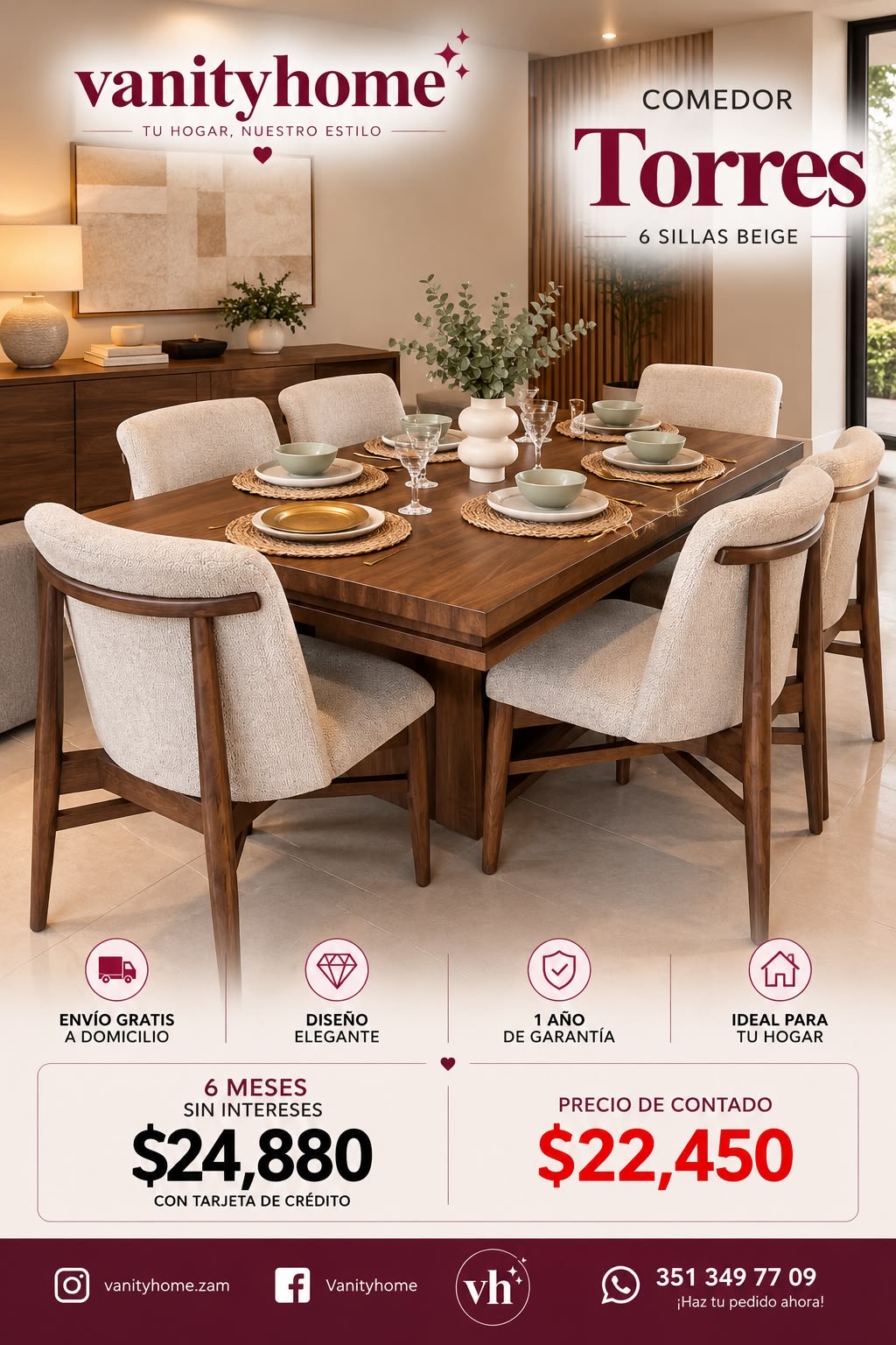 Comedor Torres Beige 6 Sillas