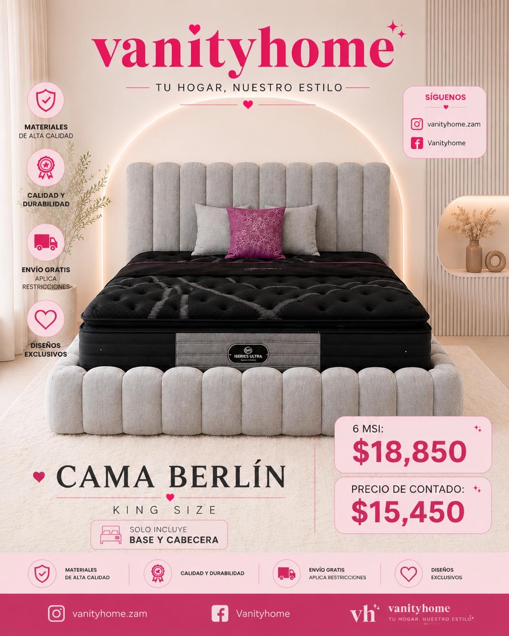 Cama Berlin King Size Gris