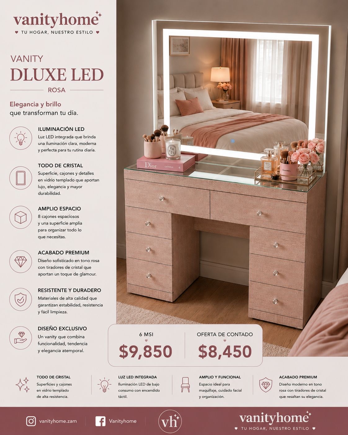 Vanity D´Luxe Led Rosa
